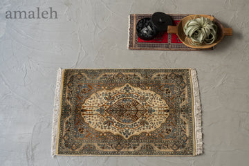 パキスタン産　1980年代　ヴィンテージラグ　パキスタンラグ　ツリーオブライフ　アイボリー　ベージュ　メダリオン　玄関マット　玄関　キッチンマット　ベッドサイド　家具　手織り　絨毯　カーペット　ヴィンテージラグ専門店　amaleh　通販
