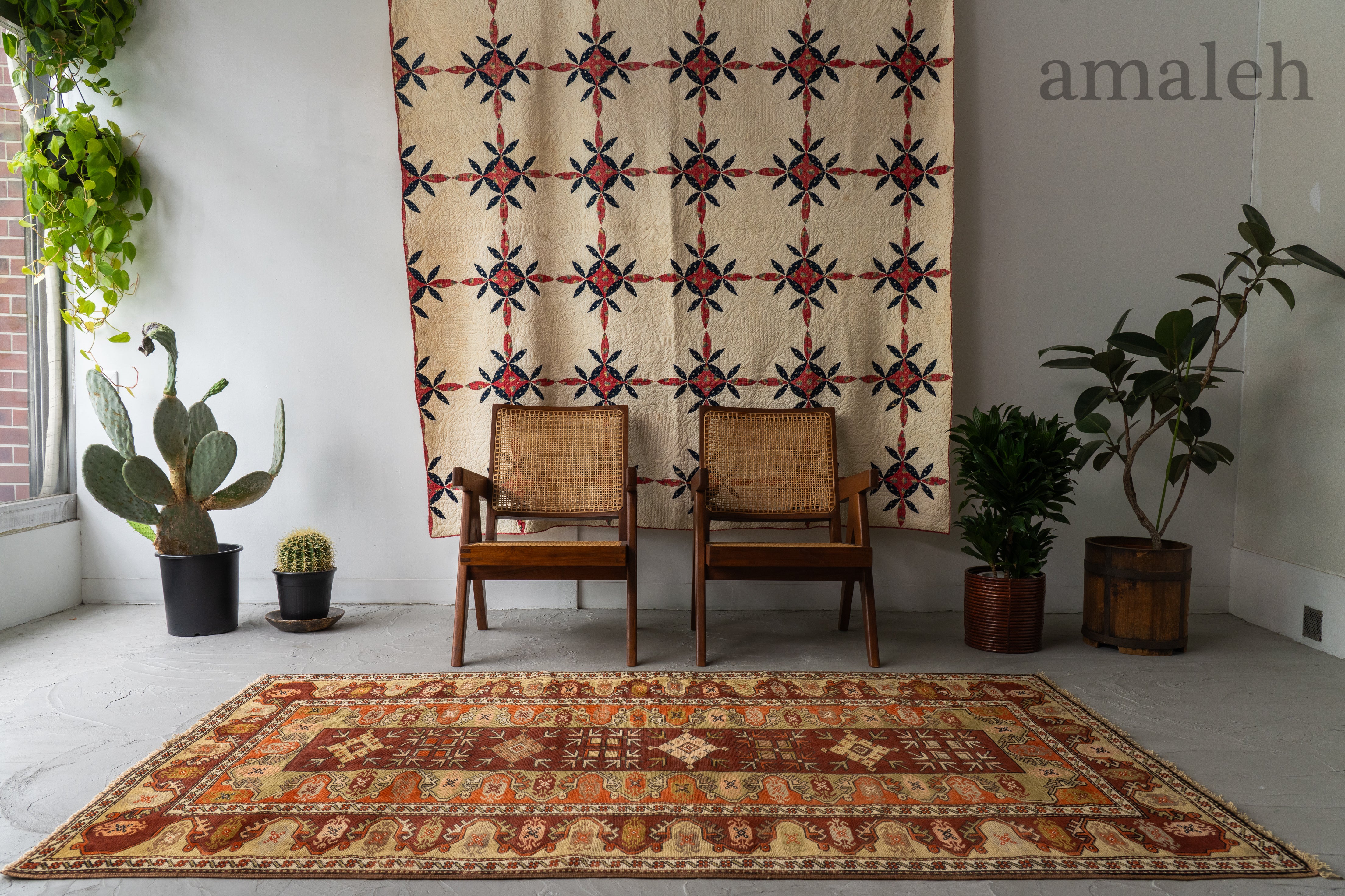 【チャーリー】ヴィンテージトルコラグ　フラワーガーデン　No.578 チャーリー】ヴィンテージトルコラグ フラワーガーデン No.578