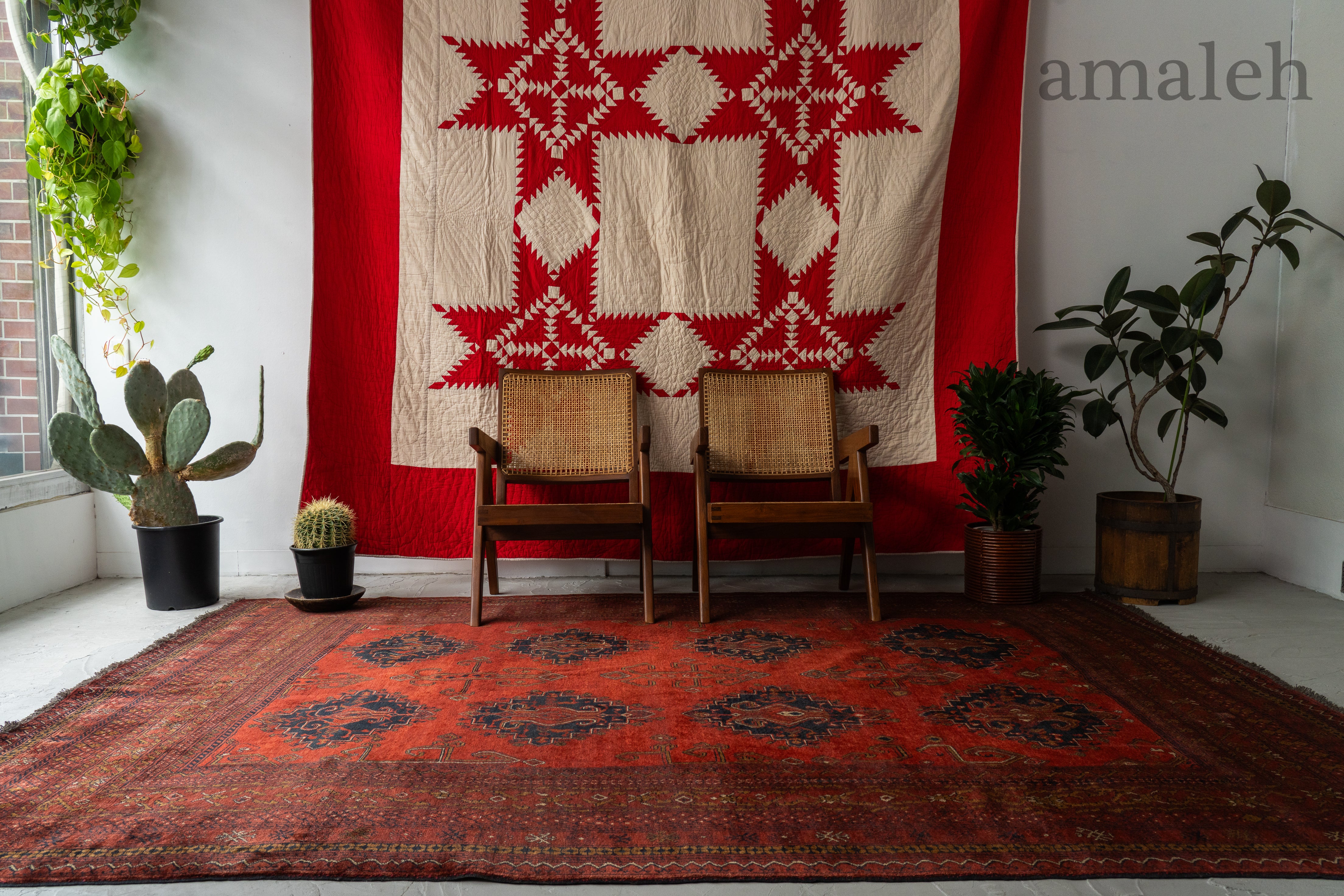 レアカラー】L165 アフガンラグ ブラック ヴィンテージラグ トライバル