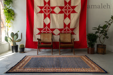 インド産　1990年代　ヴィンテージラグ　ブルー　青　ボテ柄　インド絨毯　リビングサイズ　6畳　8畳　10畳　12畳　ダイニングテーブル　ソファ　テーブル　寝室　スタジオ　和室　ディスプレイ　家具　ヴィンテージ家具　手織り　絨毯　カーペット　amaleh　通販　