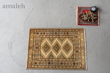 パキスタン産　1980年代　ヴィンテージラグ　パキスタンラグ　サソリ柄　イーブルアイ　魔除け　グリーン　緑　ブラウン　茶　玄関マット　玄関　キッチンマット　ベッドサイド　家具　手織り　絨毯　カーペット　ヴィンテージラグ専門店　amaleh　通販