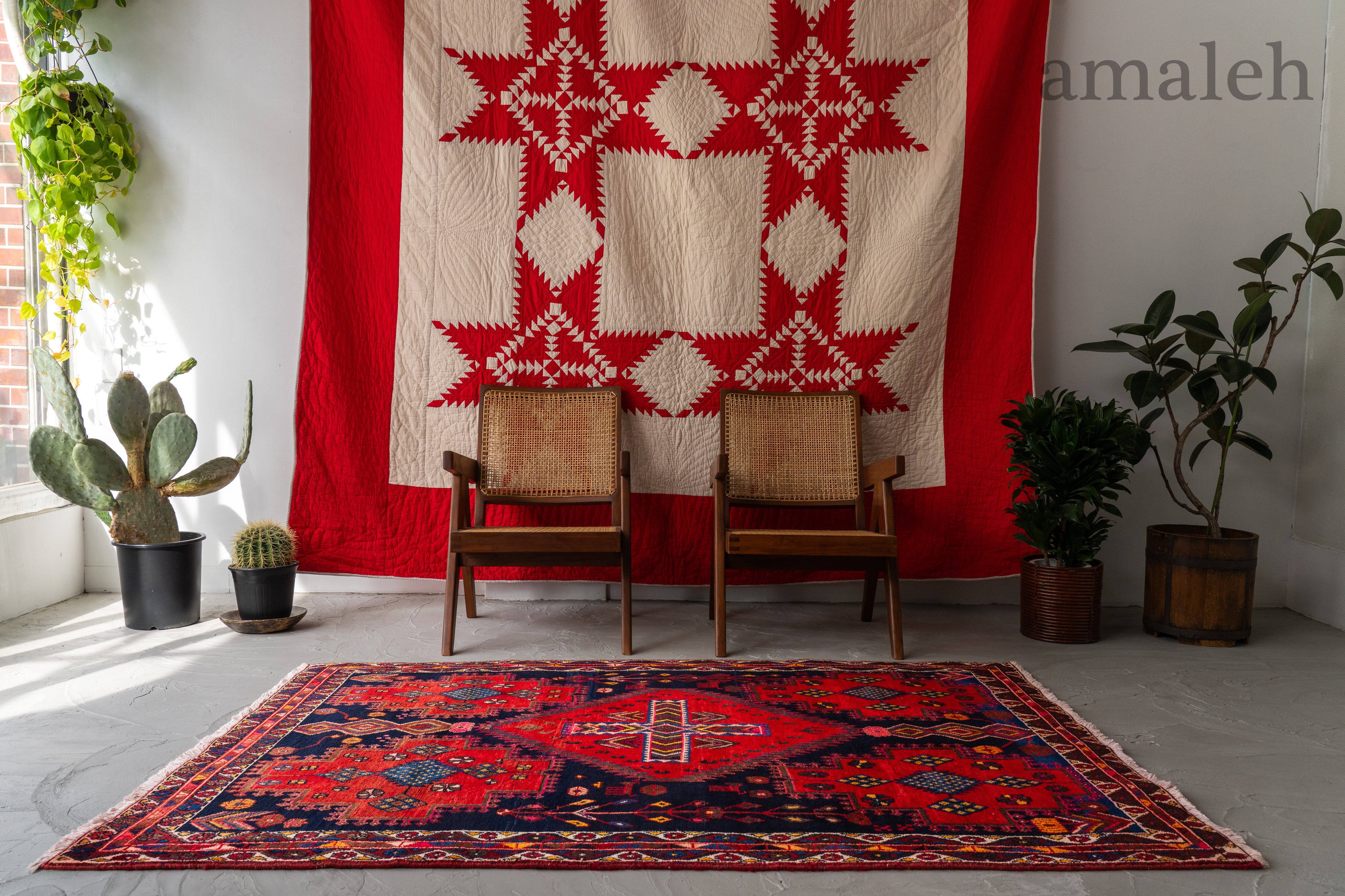 【値下げご依頼】60s ロング！L195cm トライバルラグ ヴィンテージラグ LARGE SIZEのヴィンテージラグ・トライバルラグ・手織り絨毯