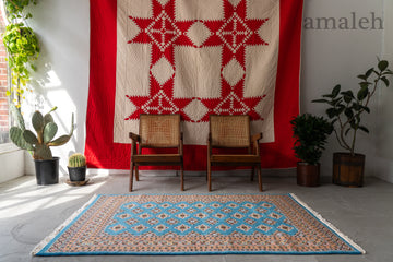 パキスタン産　2000年　ヴィンテージラグ　パキスタンラグ　新品　未使用　水色　ジャルダー柄　ブルー　青　デッドストック　リビングサイズ　6畳　8畳　10畳　12畳　ダイニングテーブル　ソファ　テーブル　寝室　スタジオ　和室　ディスプレイ　家具　ヴィンテージ家具　手織り　絨毯　カーペット　amaleh　通販