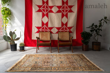 パキスタン産　1990年代　ヴィンテージラグ　パキスタンラグ　ベージュ　ブラウン　茶系　水色　ガーデン　植物柄　リビングサイズ　6畳　8畳　10畳　12畳　ダイニングテーブル　ソファ　テーブル　寝室　スタジオ　和室　ディスプレイ　家具　ヴィンテージ家具　手織り　絨毯　カーペット　amaleh　通販