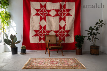 イラン産　1980年代　ヴィンテージラグ　ヴィンテージペルシャ絨毯　ペルシャンラグ　アイボリー　ベージュ　白　メダリオン　植物柄　ボタニカルモチーフ　リビングサイズ　6畳　8畳　10畳　12畳　ダイニングテーブル　ソファ　テーブル　寝室　スタジオ　和室　ディスプレイ　家具　ヴィンテージ家具　手織り　絨毯　カーペット　amaleh　通販