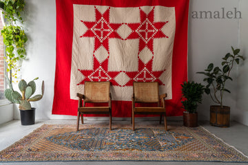 イラン産　1980年代　ヴィンテージラグ　ペルシャ絨毯　ヴィンテージペルシャラグ　ブルー　青　植物柄　オレンジ　リビングサイズ　6畳　8畳　10畳　12畳　ダイニングテーブル　ソファ　テーブル　寝室　スタジオ　和室　ディスプレイ　家具　ヴィンテージ家具　手織り　絨毯　カーペット　amaleh　通販