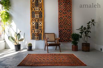 パキスタン産 1990年代 パキスタンラグ】手織り絨毯-アンティークラグ