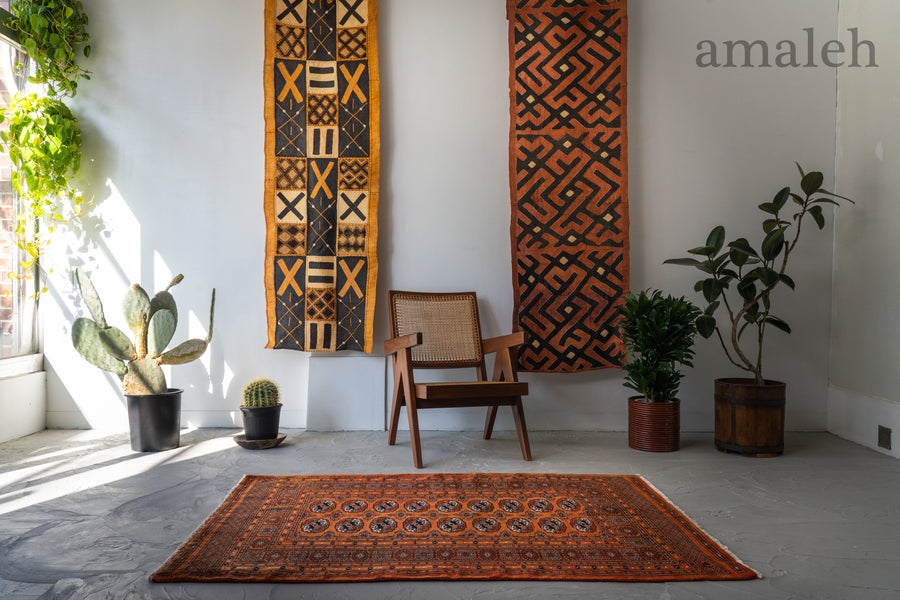 パキスタン産 1990年代 パキスタンラグ】手織り絨毯-アンティークラグ