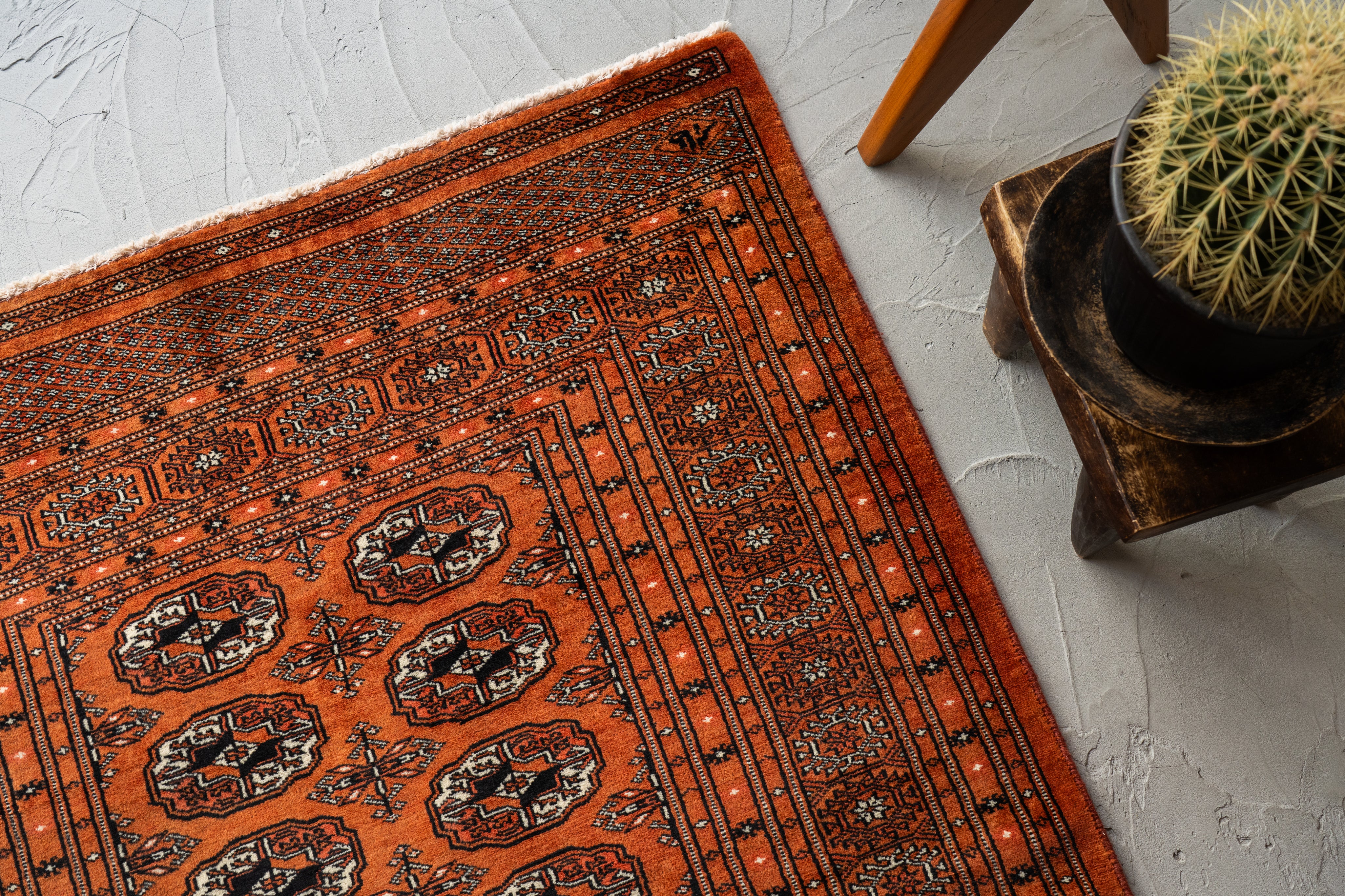 パキスタン産 1990年代 パキスタンラグ】手織り絨毯-アンティークラグ