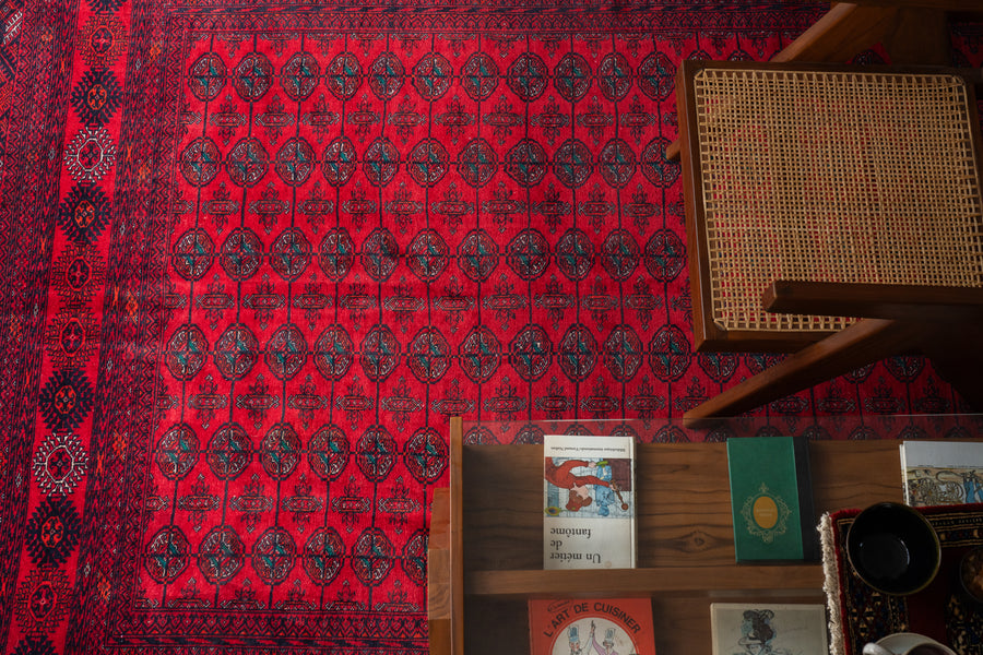 イラン産 1980年代 トルクメンラグ】トライバルラグ-手織り絨毯