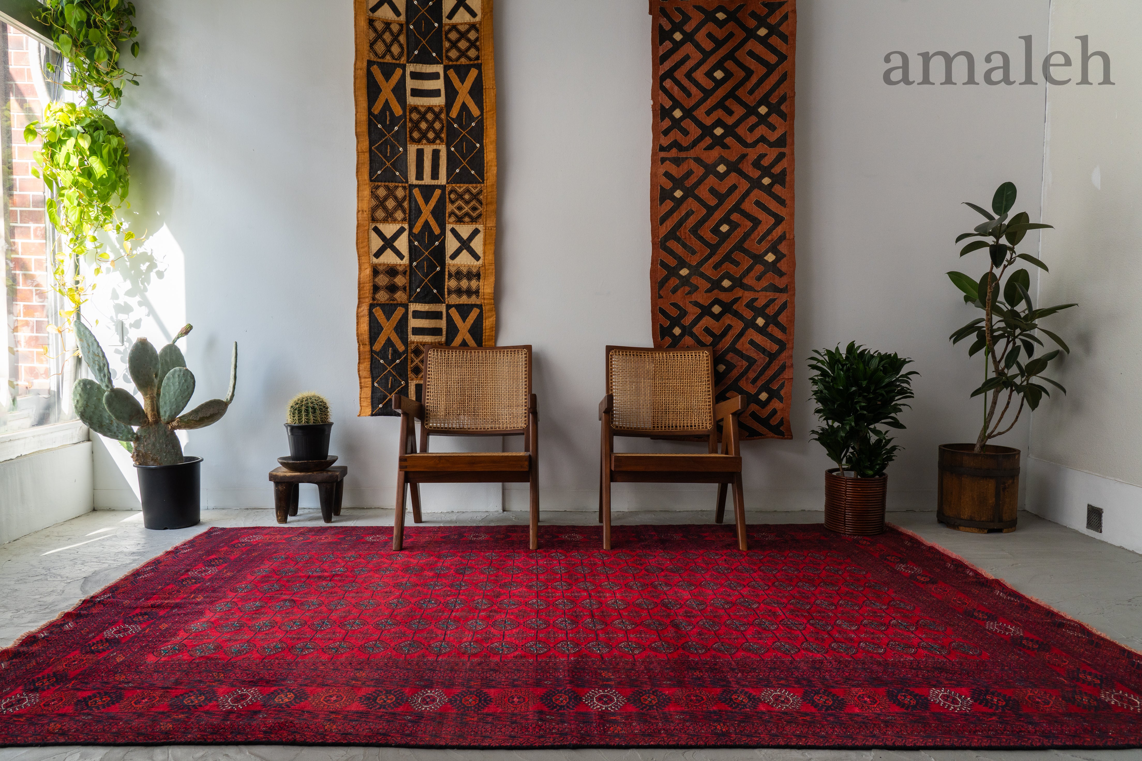 イラン産 1980年代 トルクメンラグ】トライバルラグ-手織り絨毯