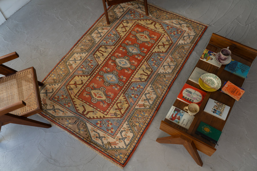 トルコ産 1980年代 手織り絨毯】トルコ絨毯-アンティークラグ-オールド