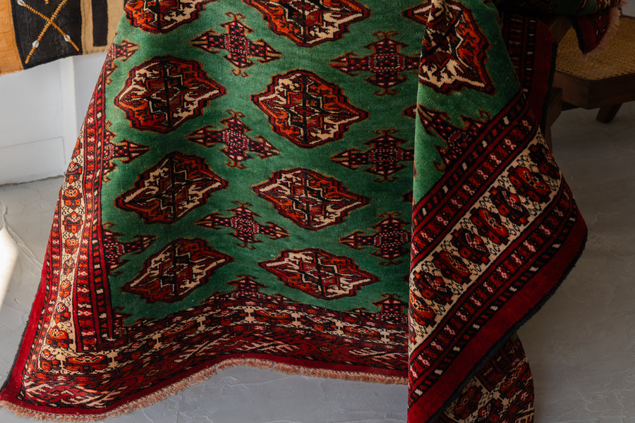 イラン産 1980年代 トルクメンラグ】トライバルラグ-手織り絨毯