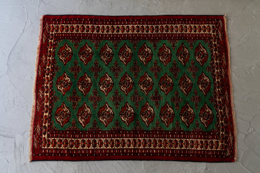 イラン産 1980年代 トルクメンラグ】トライバルラグ-手織り絨毯