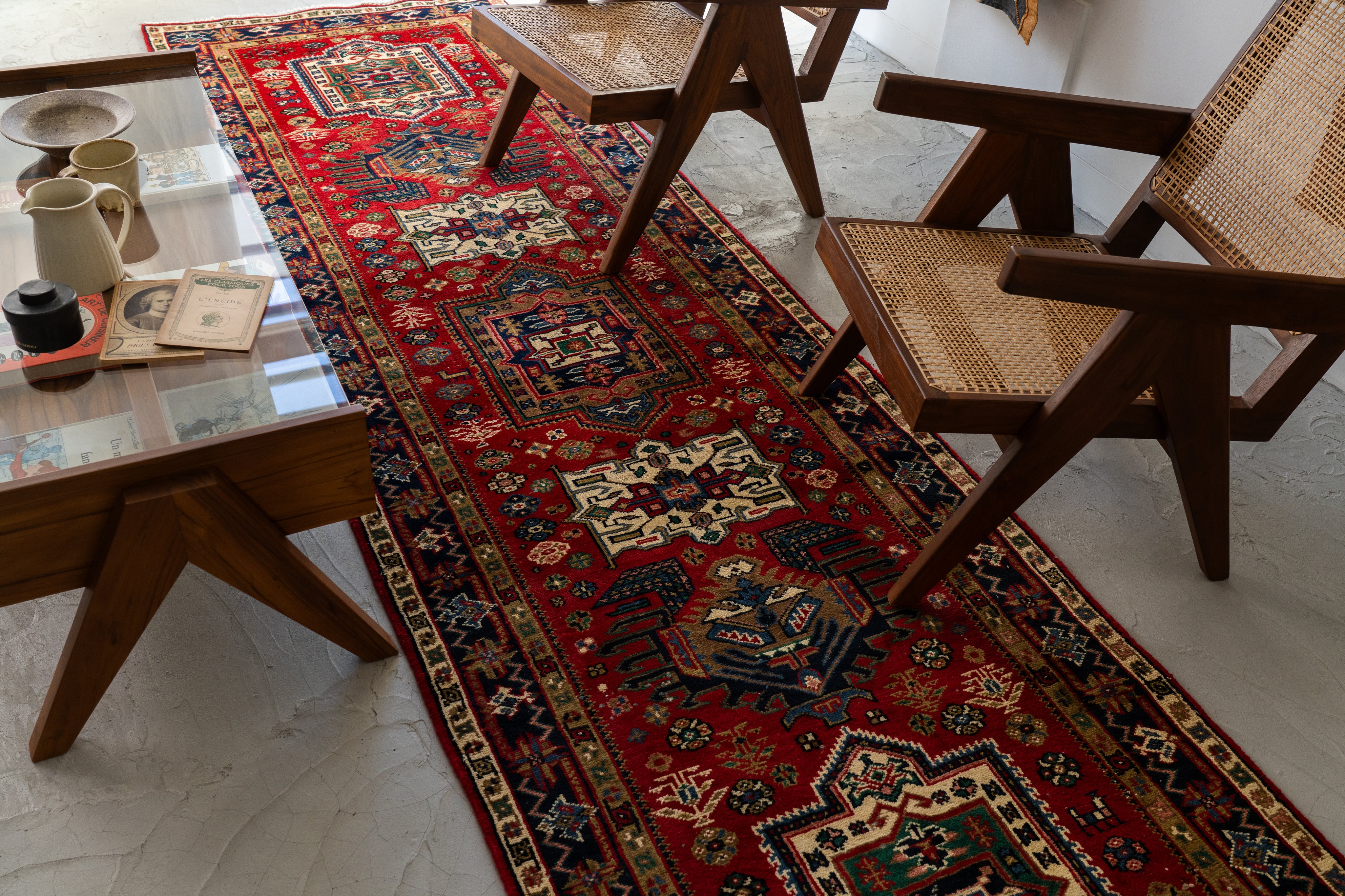 インド産 1990年代 インド絨毯】手織り絨毯-アンティークラグ-オールド