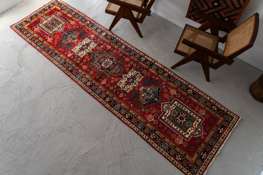 インド産 1990年代 インド絨毯】手織り絨毯-アンティークラグ-オールド