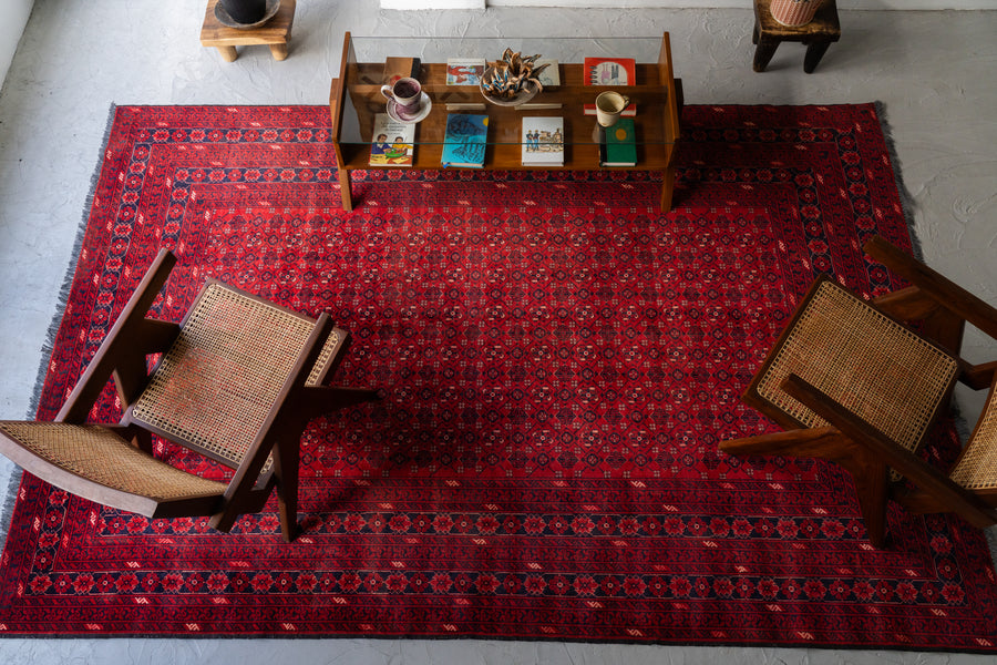 アフガニスタン産 1980年代 トルクメンラグ】トライバルラグ-手織り