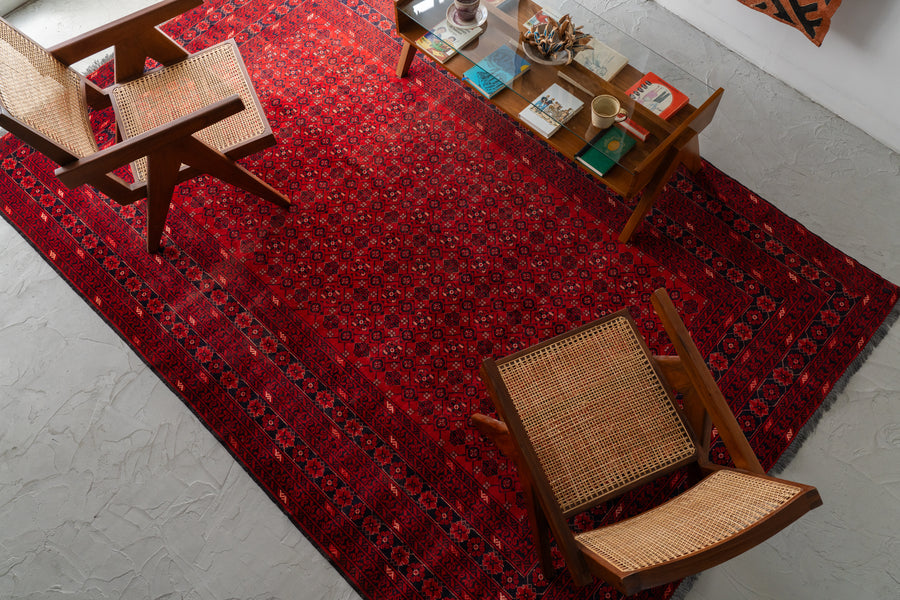 アフガニスタン産 1980年代 トルクメンラグ】トライバルラグ-手織り