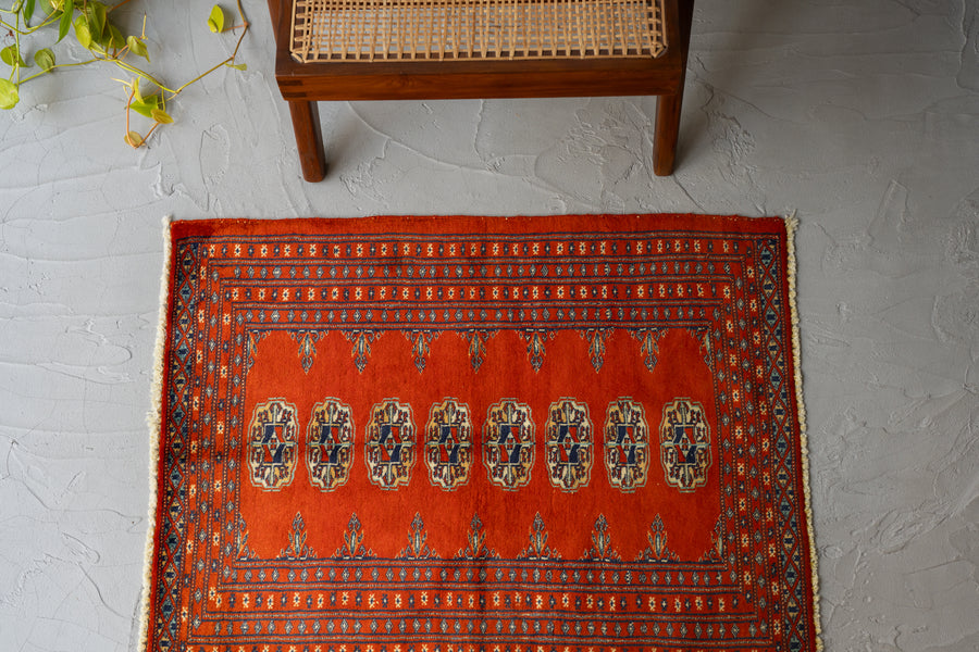 パキスタン産 1980年代 パキスタンラグ】手織り絨毯-アンティークラグ