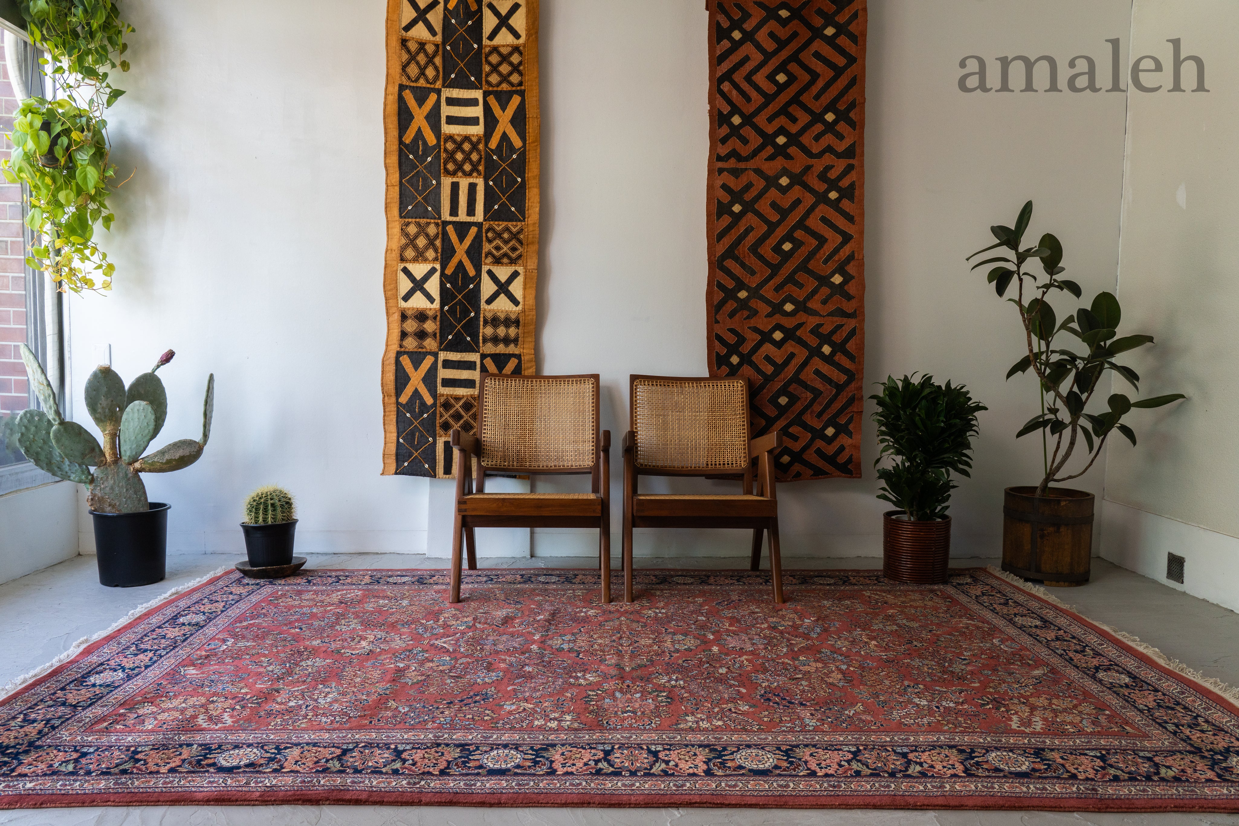 インド産 1990年代 ギャッベ】手織り絨毯-アンティークラグ-オールド