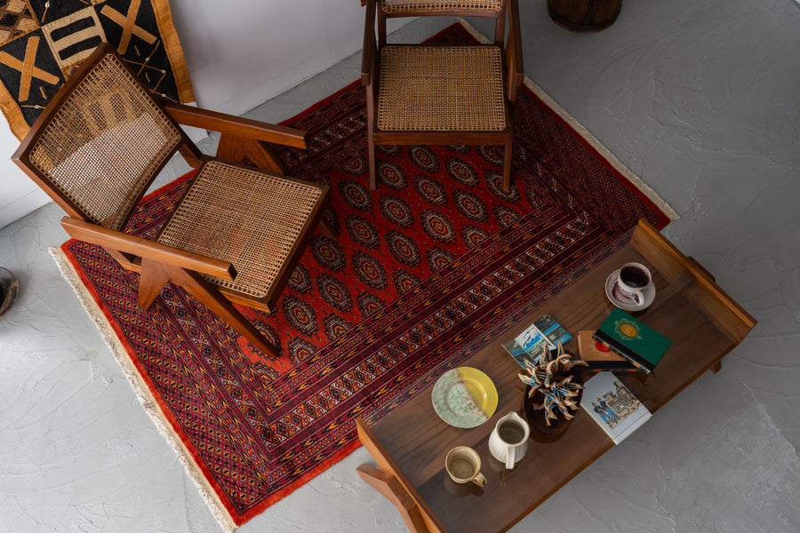 パキスタン産 1980年代 パキスタンラグ】手織り絨毯-アンティークラグ