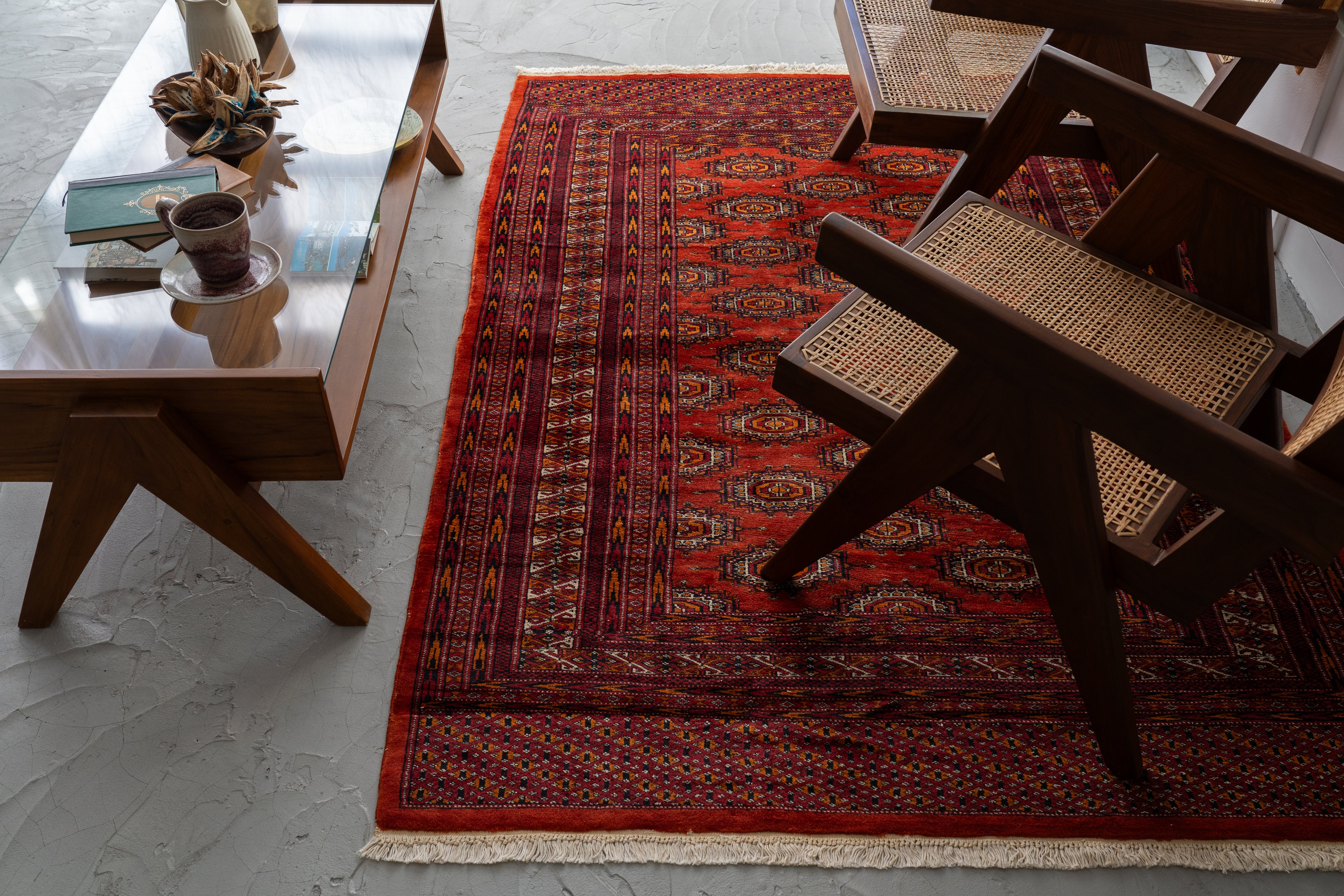 パキスタン産 1980年代 パキスタンラグ】手織り絨毯-アンティークラグ