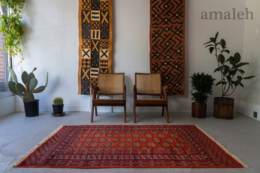 パキスタン産 1980年代 パキスタンラグ】手織り絨毯-アンティークラグ