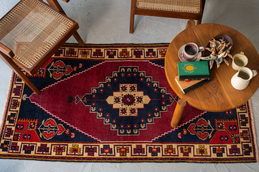 トルコ産 1980年代 トルコラグ】手織り絨毯-アンティークラグ-オールド