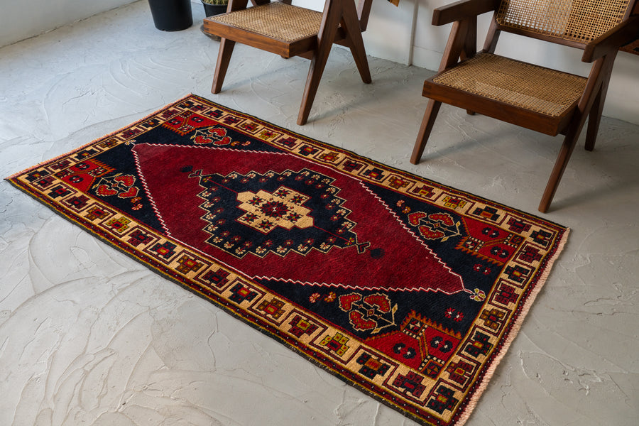 トルコ産 1980年代 トルコラグ】手織り絨毯-アンティークラグ-オールド