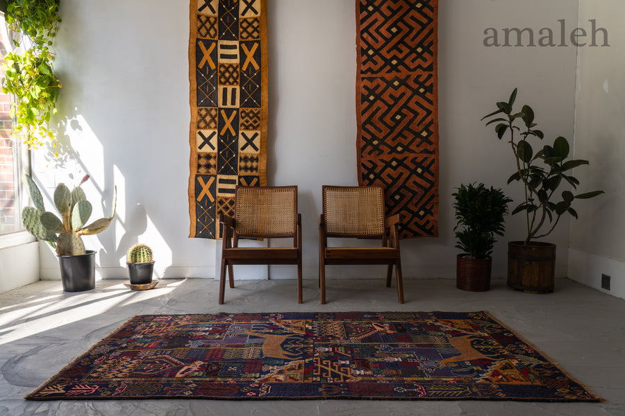 アフガニスタン産 1990年代 バルーチラグ】トライバルラグ-手織り絨毯