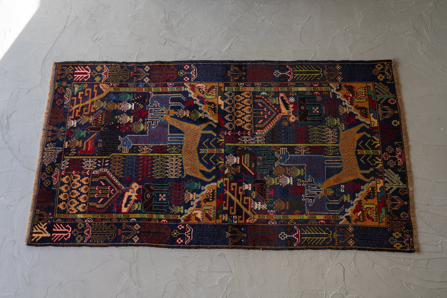 アフガニスタン産 1990年代 バルーチラグ】トライバルラグ-手織り絨毯