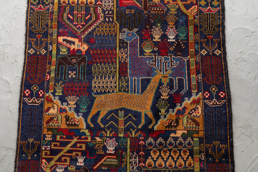 アフガニスタン産 1990年代 バルーチラグ】トライバルラグ-手織り絨毯