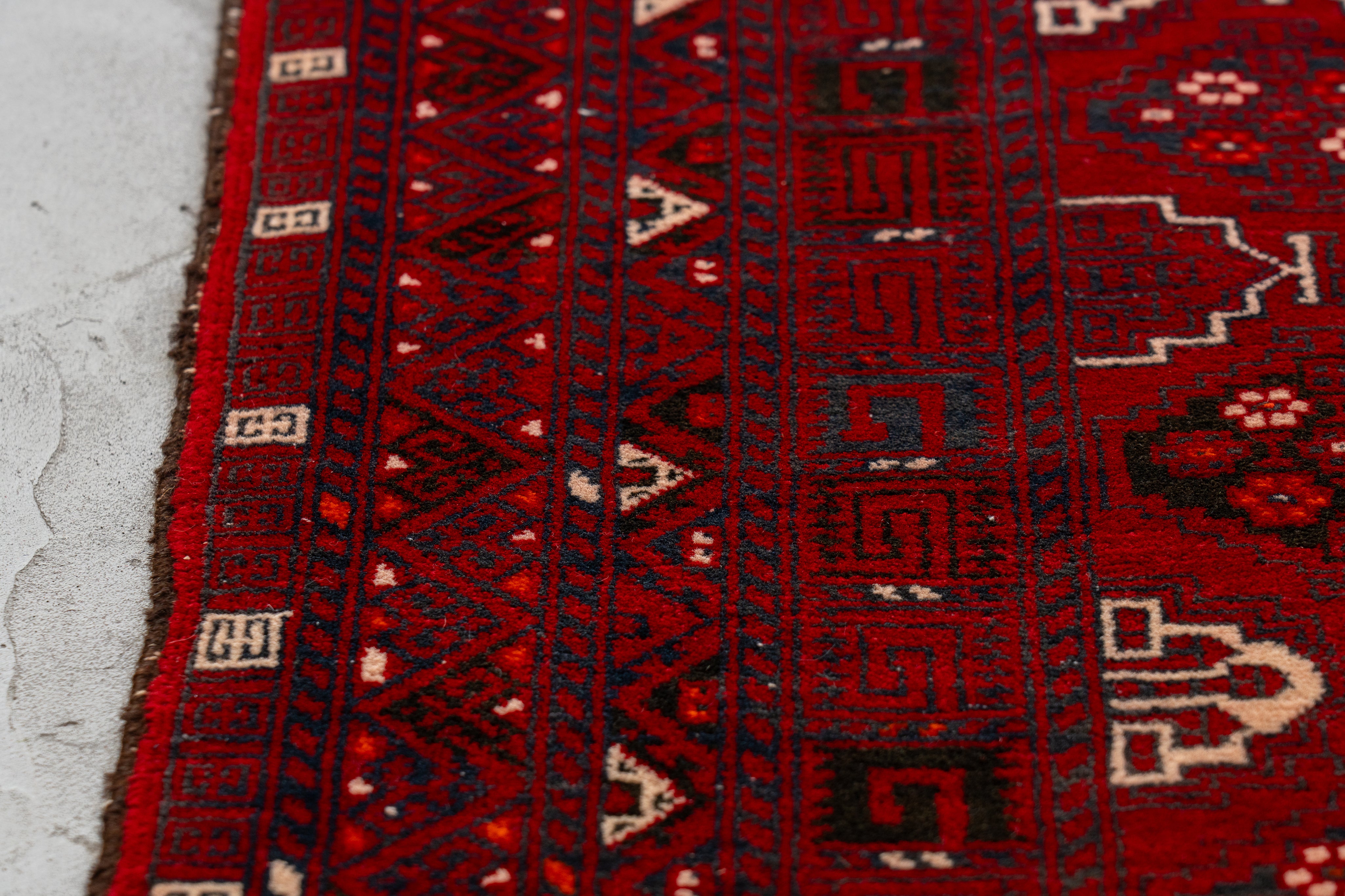 アフガニスタン産 1980年代 トルクメンラグ】トライバルラグ-手織り