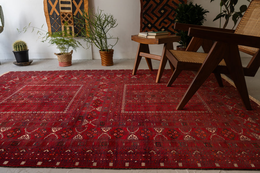 アフガニスタン産 1980年代 トルクメンラグ】トライバルラグ-手織り