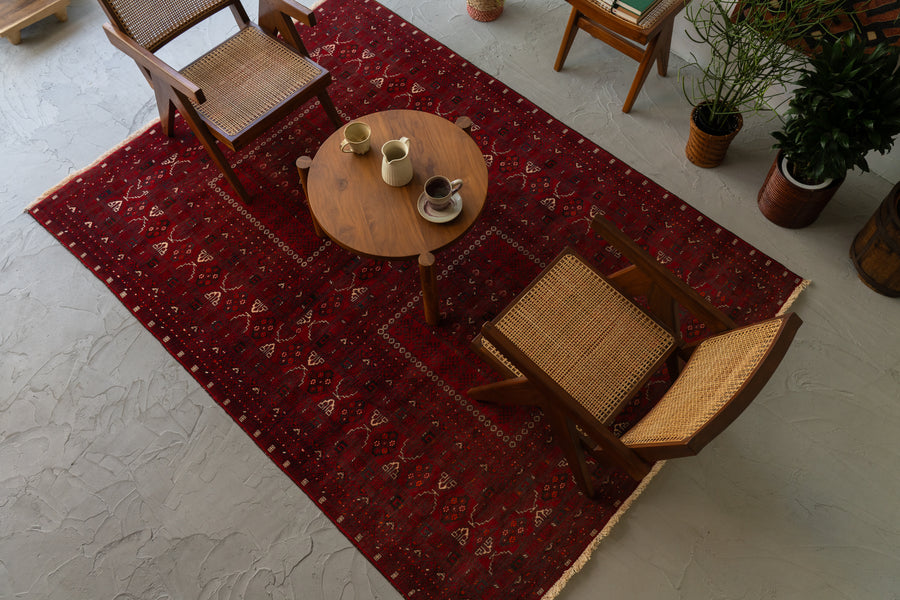 アフガニスタン産 1980年代 トルクメンラグ】トライバルラグ-手織り