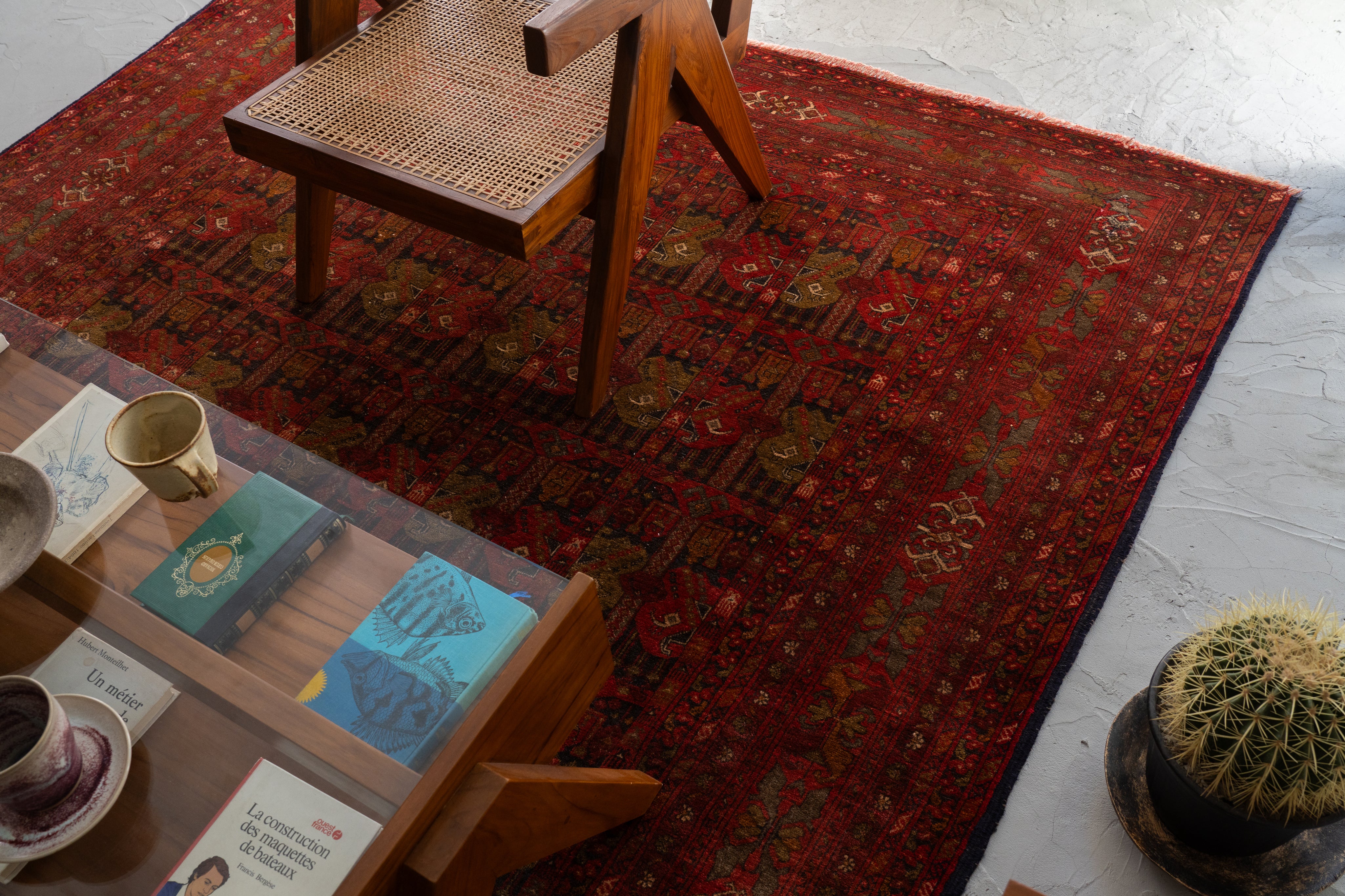 アフガニスタン産 1980年代 トルクメンラグ】トライバルラグ-手織り