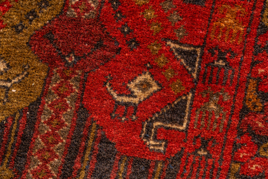 アフガニスタン産 1980年代 トルクメンラグ】トライバルラグ-手織り