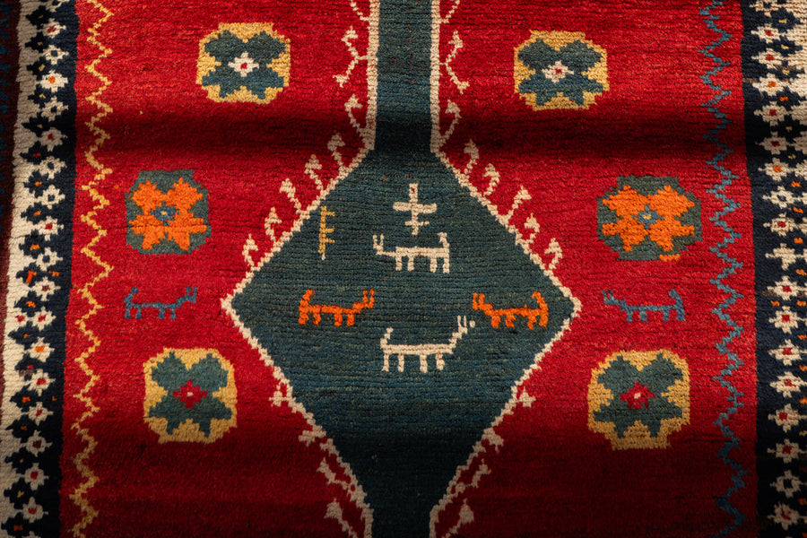 イラン産 1980年代 ペルシャ絨毯】手織り絨毯-アンティークラグ