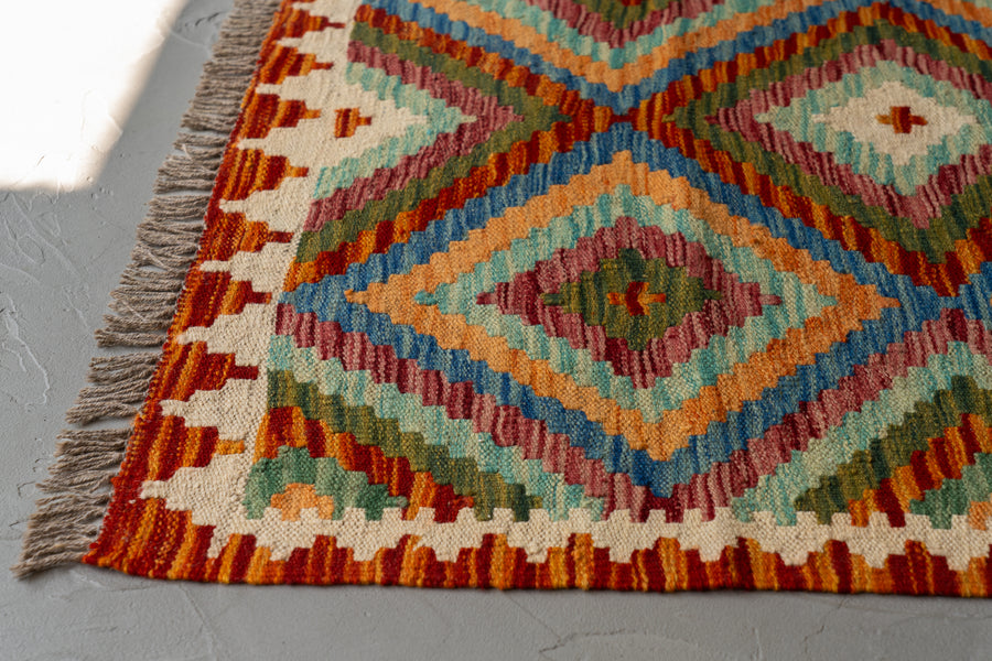 キリム マイマナ産手織り トライバル ビンテージ 96x99cm maimana