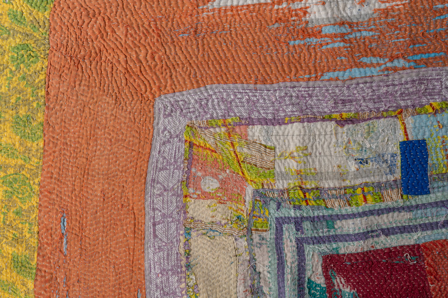 インド産　ヴィンテージ　カンタキルト　パッチワーク　手織り刺繍　手刺繍　ラリーキルト　ソファカバー　ヴィンテージ雑貨　民芸品　キルト専門店　amaleh