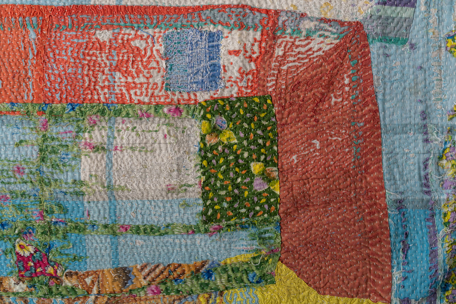 インド産　ヴィンテージ　カンタキルト　パッチワーク　手織り刺繍　手刺繍　ラリーキルト　ソファカバー　ヴィンテージ雑貨　民芸品　キルト専門店　amaleh