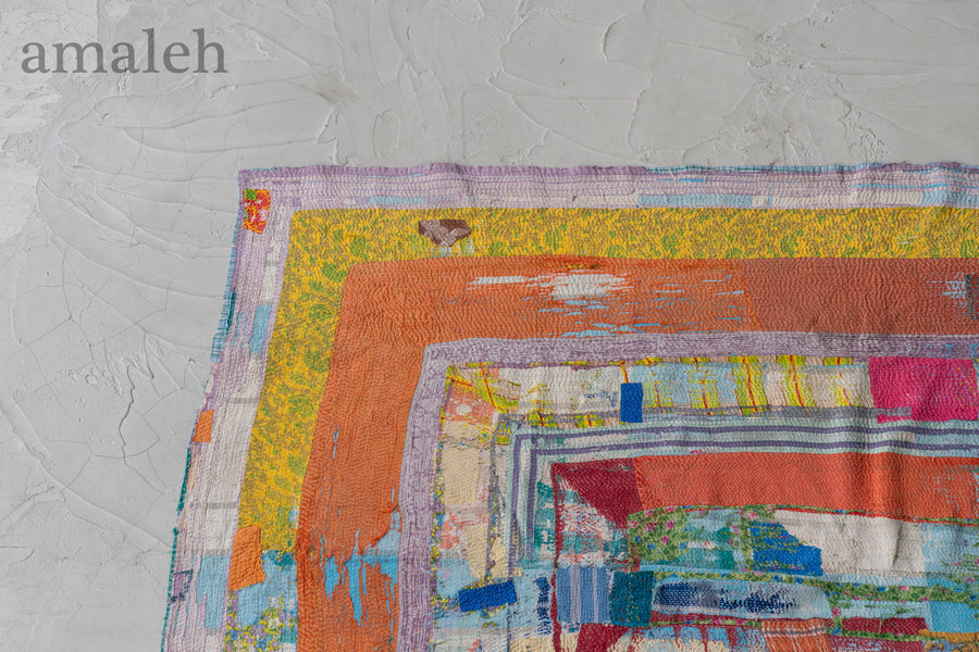 インド産　ヴィンテージ　カンタキルト　パッチワーク　手織り刺繍　手刺繍　ラリーキルト　ソファカバー　ヴィンテージ雑貨　民芸品　キルト専門店　amaleh