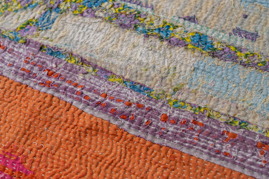 インド産　ヴィンテージ　カンタキルト　パッチワーク　手織り刺繍　手刺繍　ラリーキルト　ソファカバー　ヴィンテージ雑貨　民芸品　キルト専門店　amaleh