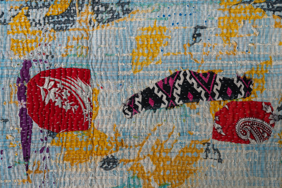 インド産　ヴィンテージ　カンタキルト　パッチワーク　手織り刺繍　手刺繍　ラリーキルト　ソファカバー　ヴィンテージ雑貨　民芸品　キルト専門店　amaleh