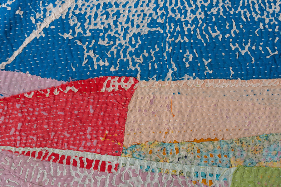 インド産　ヴィンテージ　カンタキルト　パッチワーク　手織り刺繍　手刺繍　ラリーキルト　ソファカバー　ヴィンテージ雑貨　民芸品　キルト専門店　amaleh