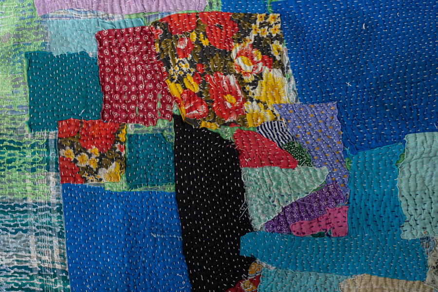 インド産　ヴィンテージ　カンタキルト　パッチワーク　手織り刺繍　手刺繍　ラリーキルト　ソファカバー　ヴィンテージ雑貨　民芸品　キルト専門店　amaleh