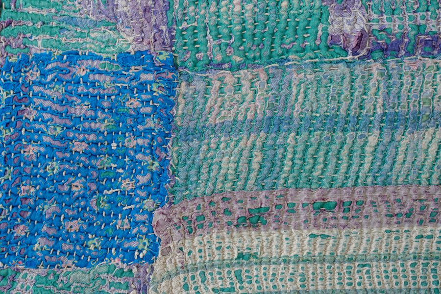 インド産　ヴィンテージ　カンタキルト　パッチワーク　手織り刺繍　手刺繍　ラリーキルト　ソファカバー　ヴィンテージ雑貨　民芸品　キルト専門店　amaleh