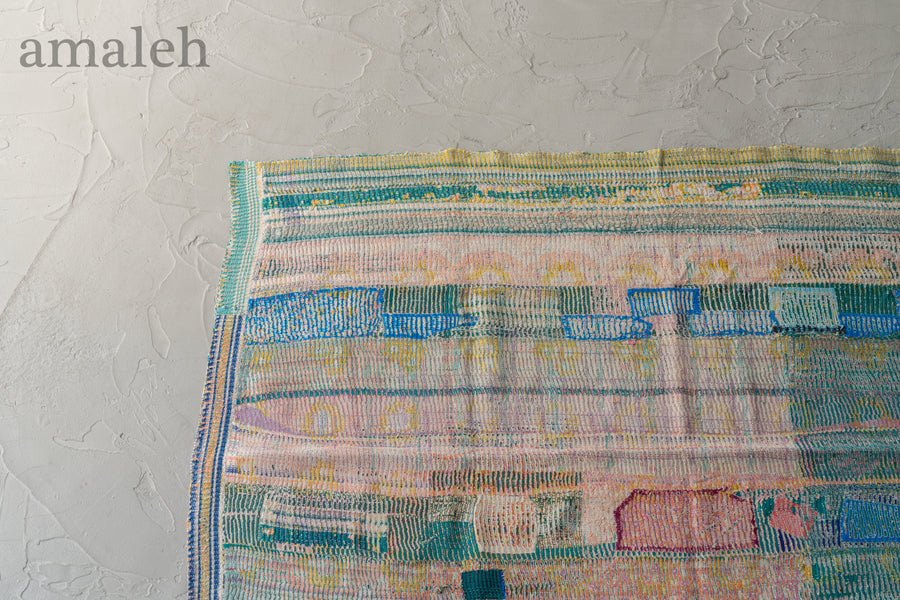 インド産　ヴィンテージ　カンタキルト　パッチワーク　手織り刺繍　手刺繍　ラリーキルト　ソファカバー　ヴィンテージ雑貨　民芸品　キルト専門店　amaleh