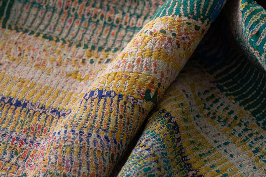 インド産　ヴィンテージ　カンタキルト　パッチワーク　手織り刺繍　手刺繍　ラリーキルト　ソファカバー　ヴィンテージ雑貨　民芸品　キルト専門店　amaleh