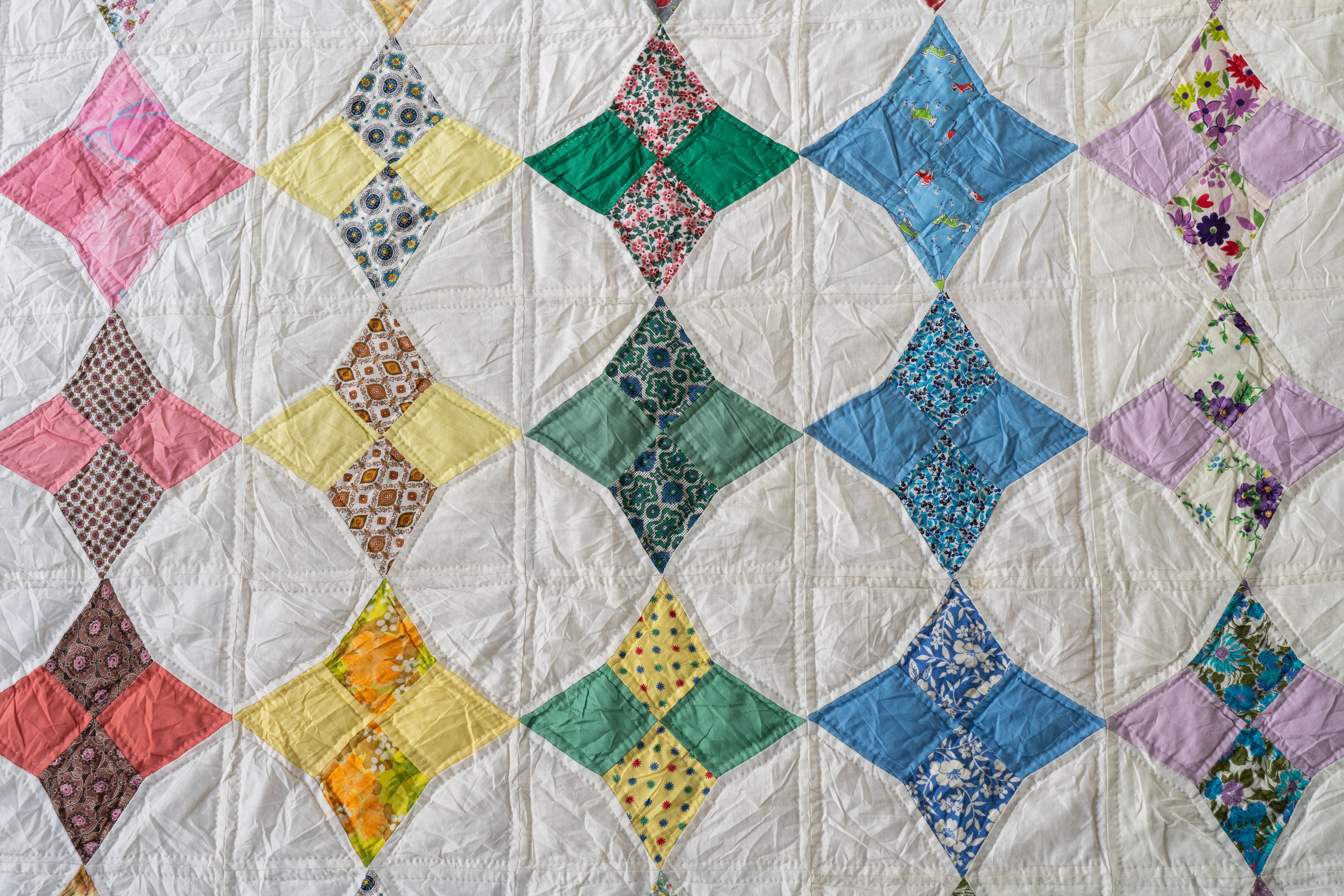 USED USA古着 大判ラグ キルティング パッチワーク vintage 雑貨 古着 70s- 花 フラワー チェック マルチ パターン パッチ